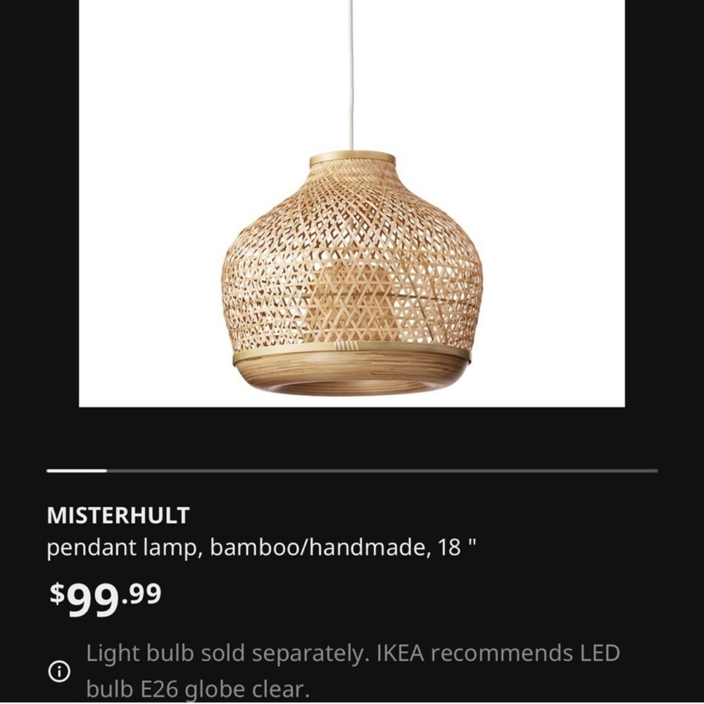 IKEA, misterhult, Pendant lamp.bamboo/handmade.18" NEW